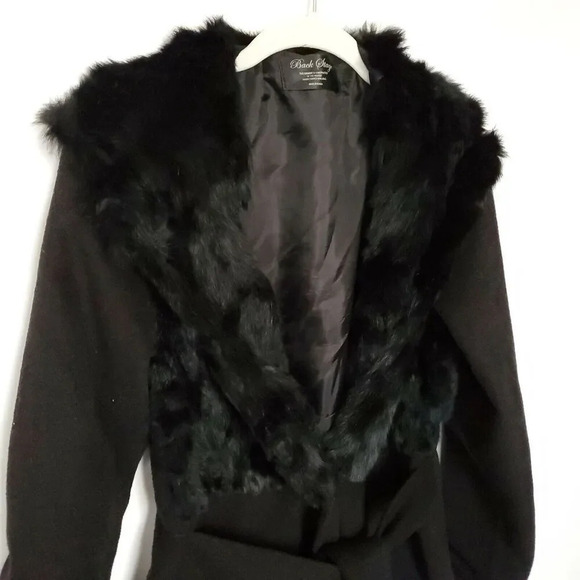 Back Stage Wool Coat Womens Size Small Black Faux Fur Made in Korea Snap Button - Picture 5 of 12